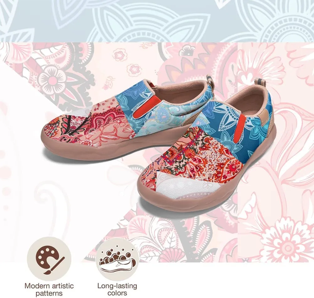 Women's Slip On Sneakers Casual Loafers Art Painted Comfort Soft Walking Shoes Cashew Floral Print Bandana Style