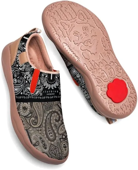 Women's Slip On Sneakers Casual Loafers Art Painted Comfort Soft Walking Shoes Cashew Floral Print Bandana Style