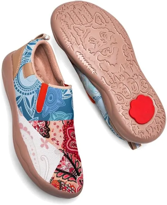 Women's Slip On Sneakers Casual Loafers Art Painted Comfort Soft Walking Shoes Cashew Floral Print Bandana Style