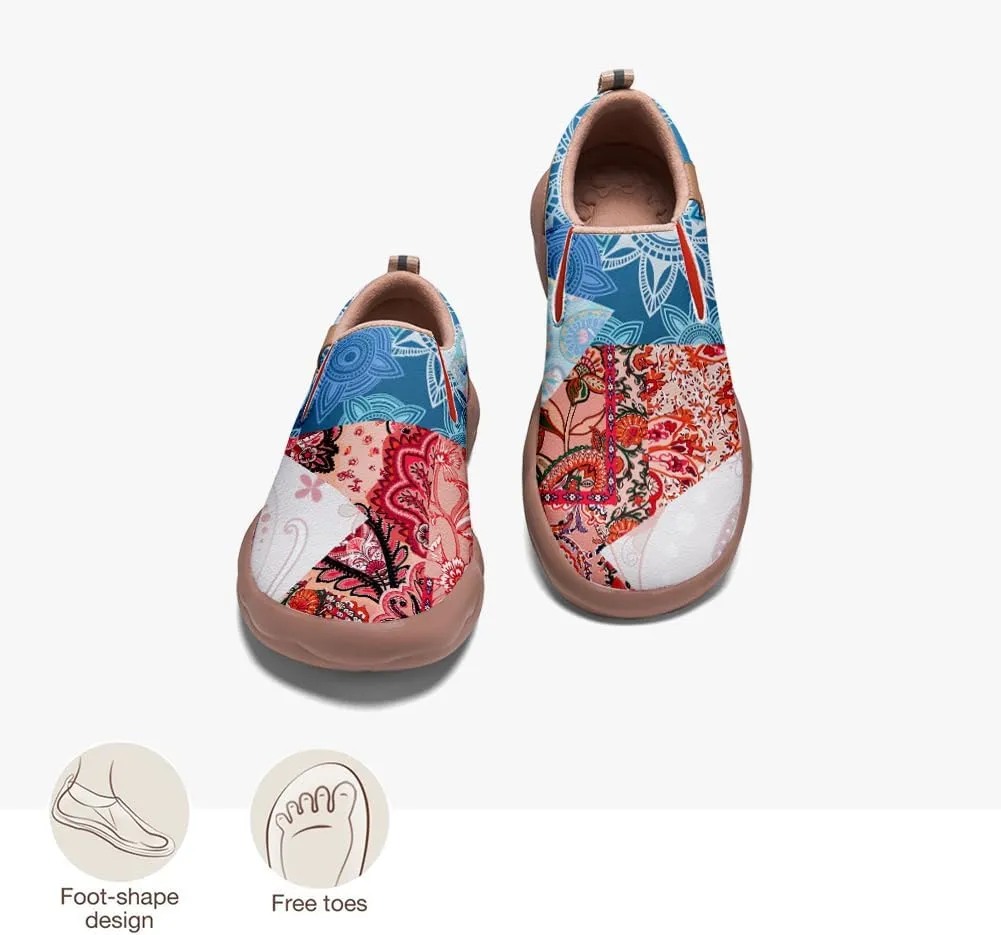 Women's Slip On Sneakers Casual Loafers Art Painted Comfort Soft Walking Shoes Cashew Floral Print Bandana Style