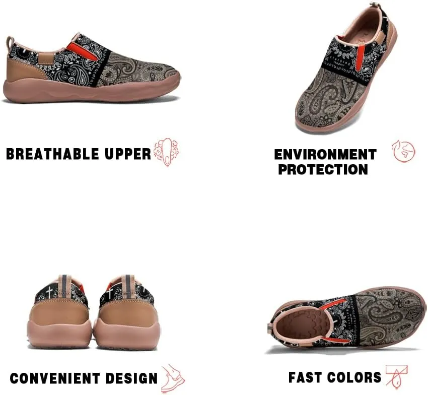 Women's Slip On Sneakers Casual Loafers Art Painted Comfort Soft Walking Shoes Cashew Floral Print Bandana Style