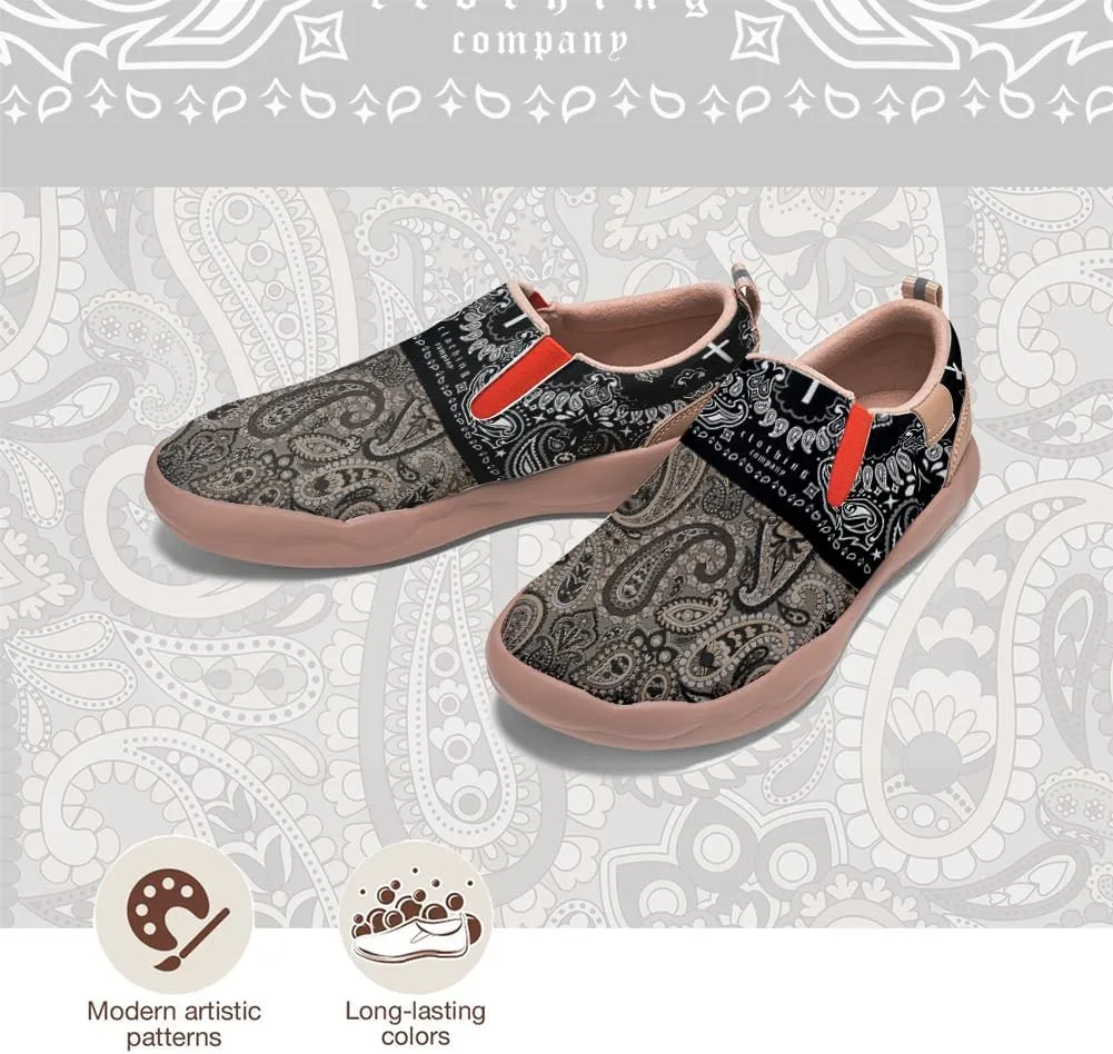 Women's Slip On Sneakers Casual Loafers Art Painted Comfort Soft Walking Shoes Cashew Floral Print Bandana Style