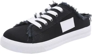 Women's Slip on Sneakers Comfortable Canvas Mules Shoes Casual Lace-Up Backless Shoe Fashion Closed Toe Walking Shoes Lightweight Non Slip Flats Summer Beach Sneaker