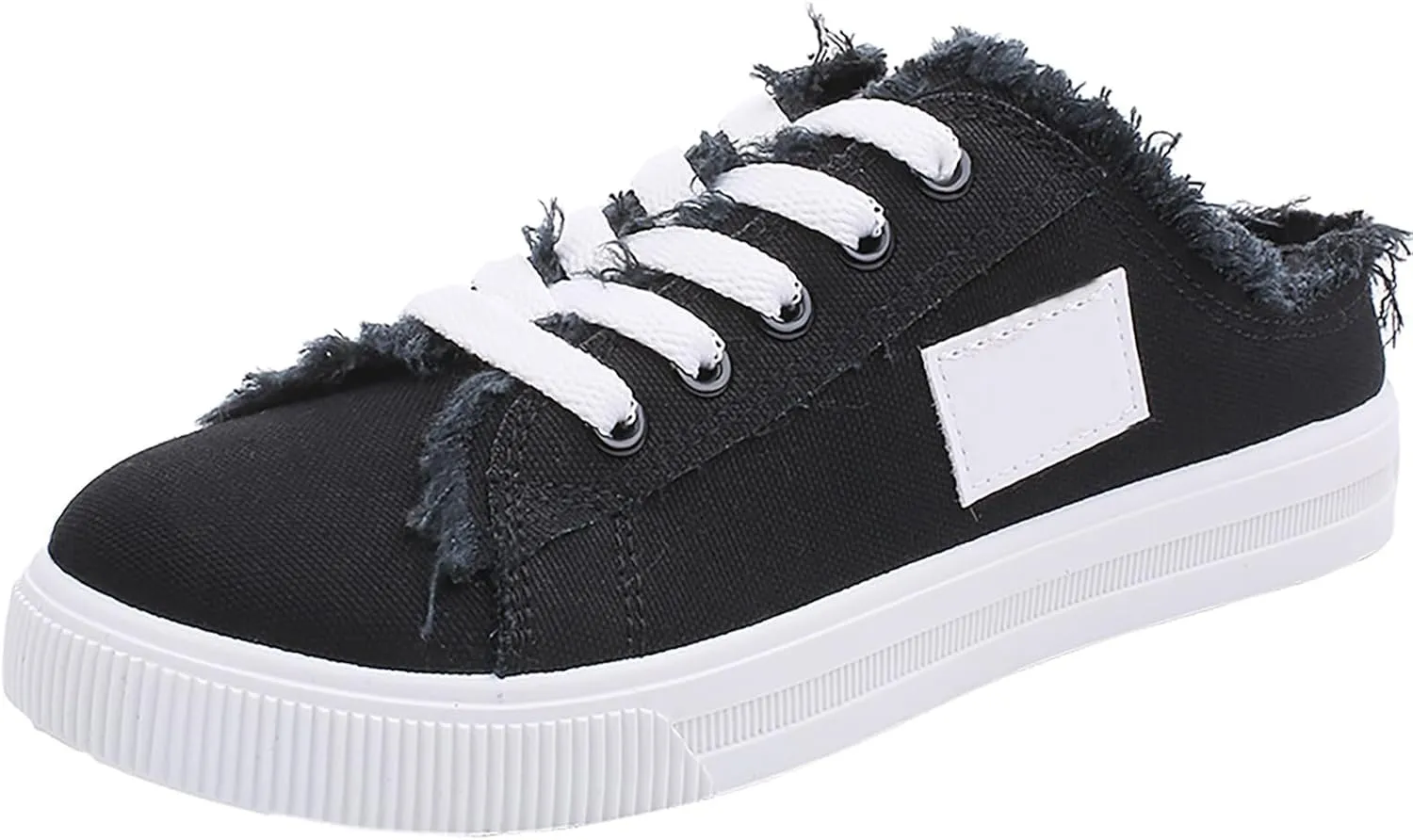 Women's Slip on Sneakers Comfortable Canvas Mules Shoes Casual Lace-Up Backless Shoe Fashion Closed Toe Walking Shoes Lightweight Non Slip Flats Summer Beach Sneaker