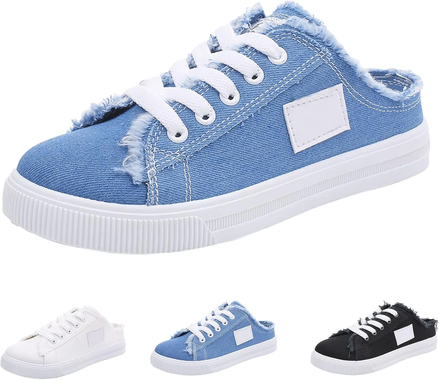 Women's Slip on Sneakers Comfortable Canvas Mules Shoes Casual Lace-Up Backless Shoe Fashion Closed Toe Walking Shoes Lightweight Non Slip Flats Summer Beach Sneaker