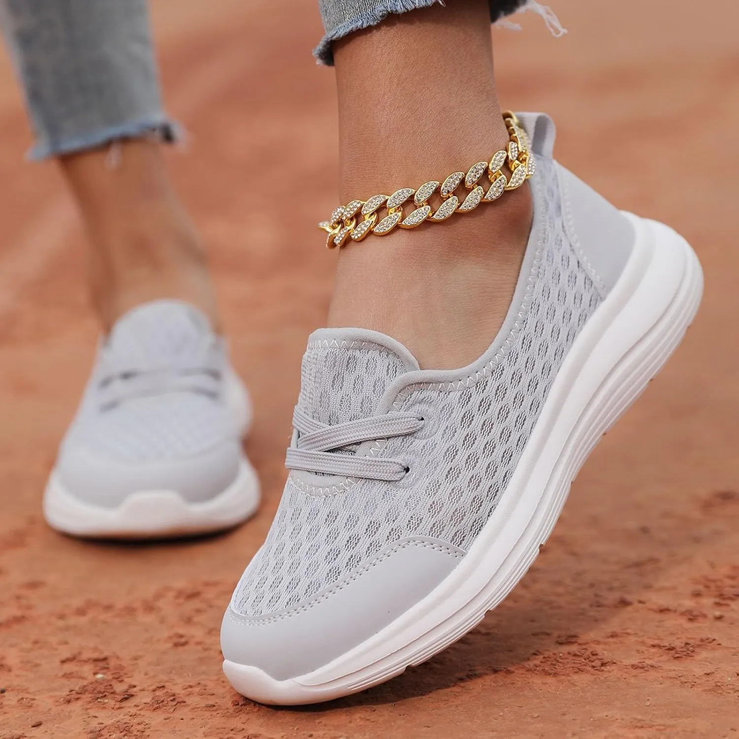 Women's Slip on Walking Shoes Dressy Knitted Non Slip Running Shoes Wide Width Breathable Mesh Gym Jogging Outdoor Shoes Fashion Lace Up Sneakers