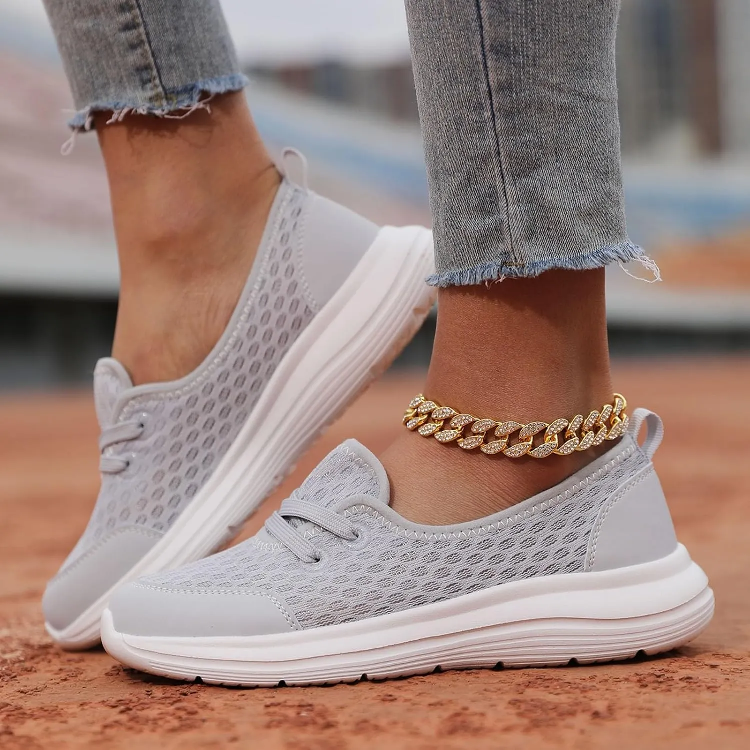 Women's Slip on Walking Shoes Dressy Knitted Non Slip Running Shoes Wide Width Breathable Mesh Gym Jogging Outdoor Shoes Fashion Lace Up Sneakers