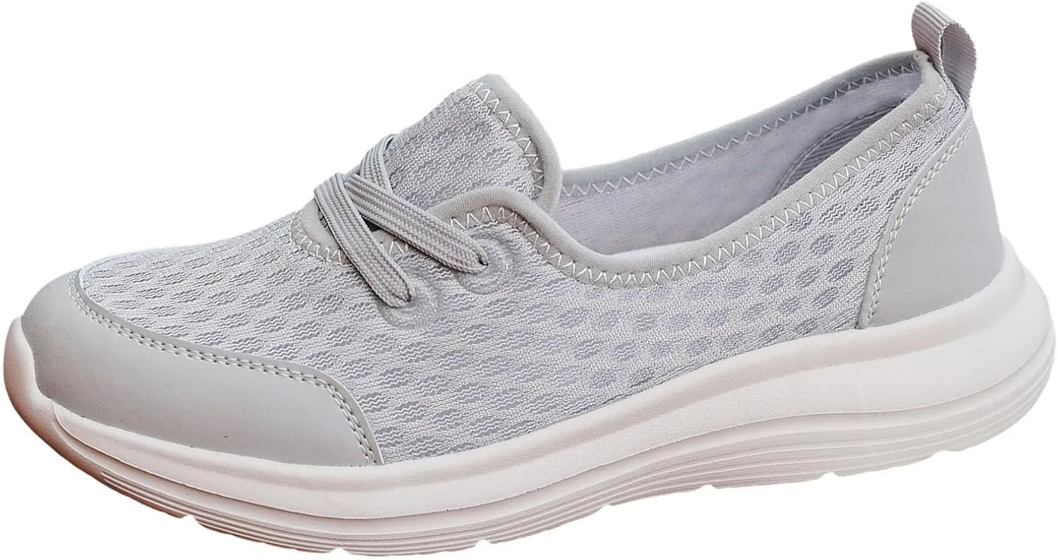 Women's Slip on Walking Shoes Dressy Knitted Non Slip Running Shoes Wide Width Breathable Mesh Gym Jogging Outdoor Shoes Fashion Lace Up Sneakers