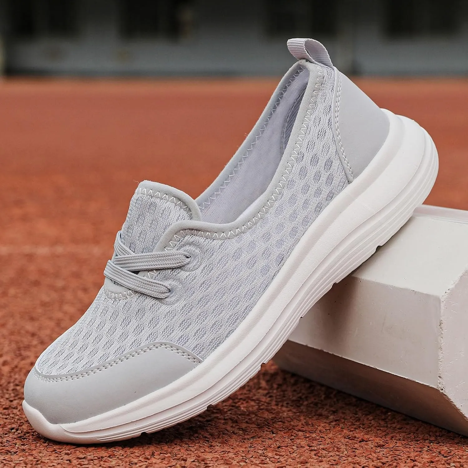 Women's Slip on Walking Shoes Dressy Knitted Non Slip Running Shoes Wide Width Breathable Mesh Gym Jogging Outdoor Shoes Fashion Lace Up Sneakers