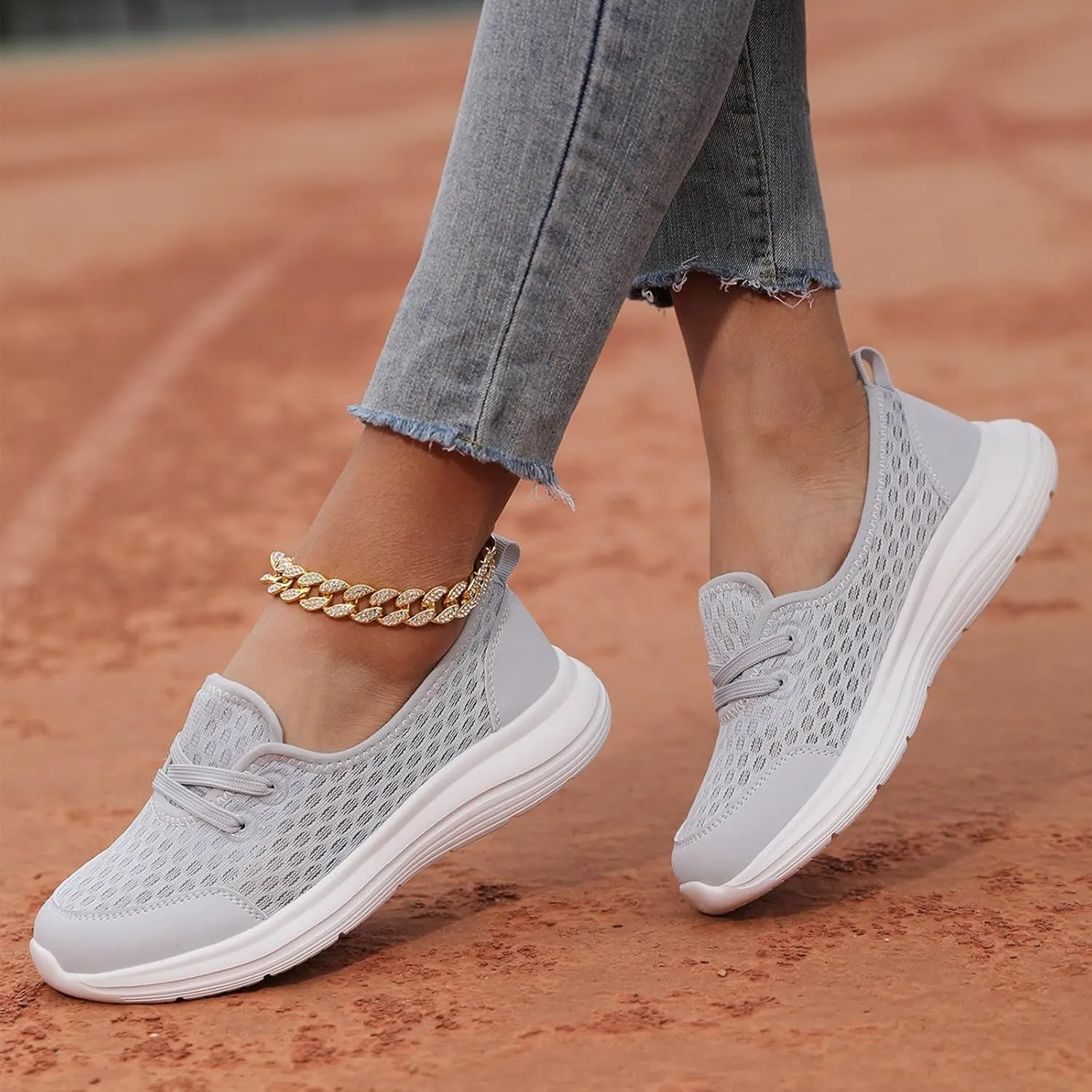 Women's Slip on Walking Shoes Dressy Knitted Non Slip Running Shoes Wide Width Breathable Mesh Gym Jogging Outdoor Shoes Fashion Lace Up Sneakers