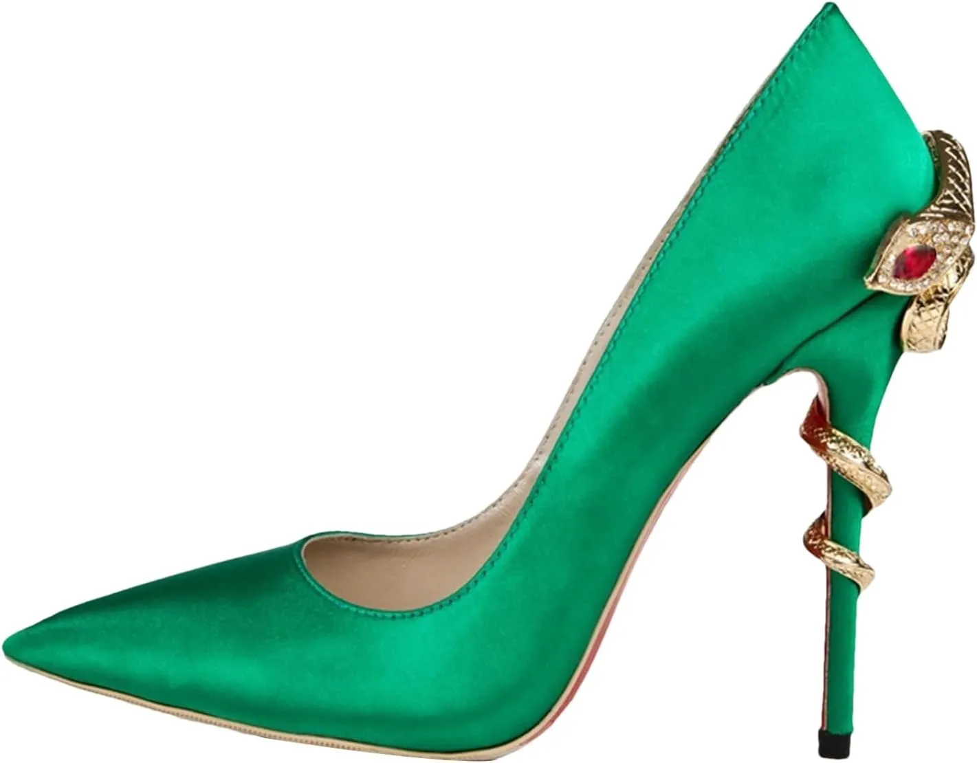 Women's Snake Heel Pumps, Rhinestone Satin Stiletto Party Catwalk