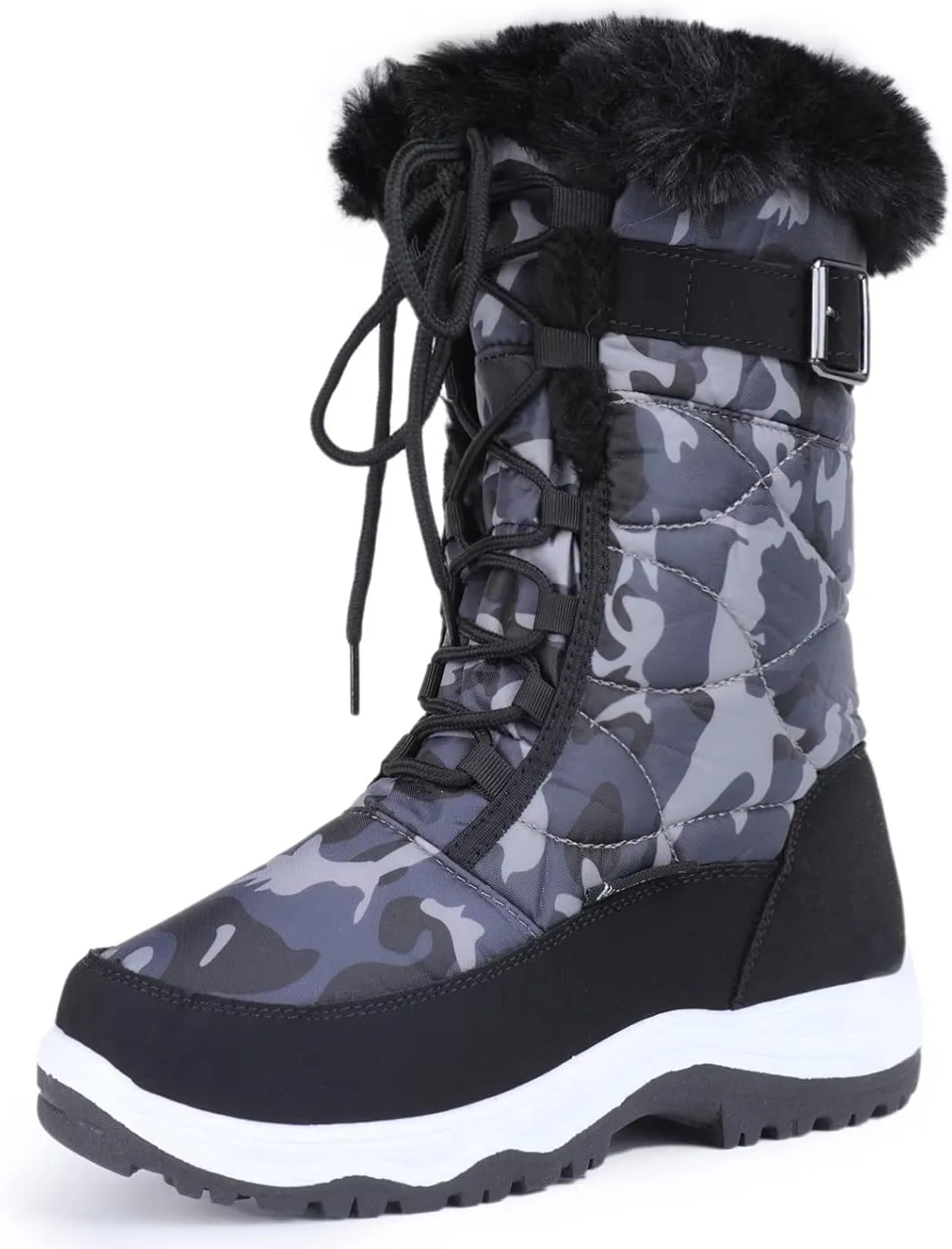 Women's Snow Boots Winter Water-Resistant Fur Lined Frosty Warm Snow Boots U120WMX005-Black Camo-39