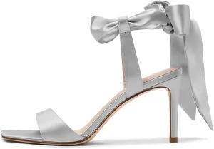 Women's Stiletto Sandals Pink Satin Bow Tie Square Toe Open Toe Sandals.