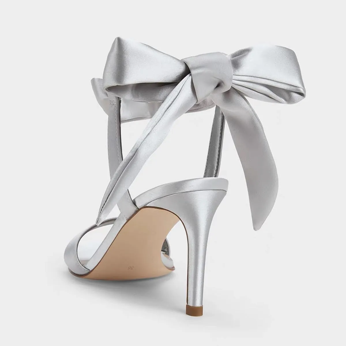 Women's Stiletto Sandals Pink Satin Bow Tie Square Toe Open Toe Sandals.