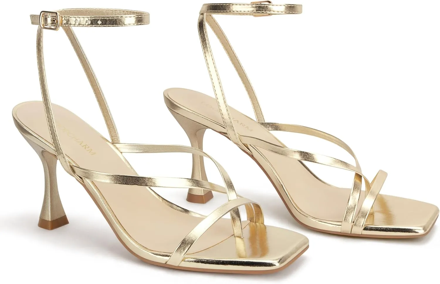 Women's Strappy High Heels Sandals Square Open Toe Ankle Strap Slingback Thong Stilettos Shoes for Wedding