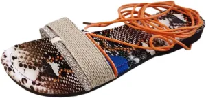 Women's Stylish Vintage Gladiator Sandal with Lacing Straps Casual Beach Woven Flat Sandals Trendy Outdoor Footwear