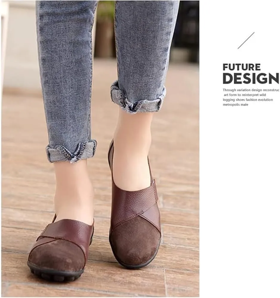 Womens Suede Leather Loafers,Ladies Orthopedic Loafers in Breathable Leather Slip On Flat Outdoor Versatile Trendy Driving Moccasin Shoes for Women