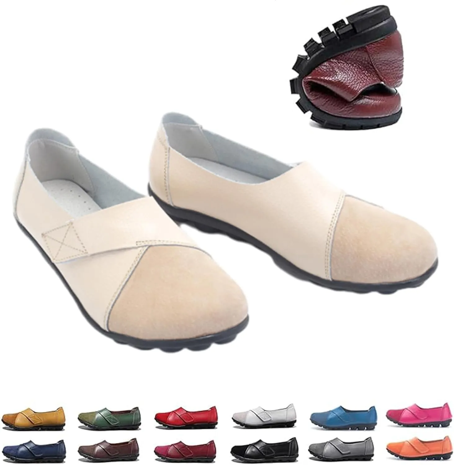 Womens Suede Leather Loafers,Ladies Orthopedic Loafers in Breathable Leather Slip On Flat Outdoor Versatile Trendy Driving Moccasin Shoes for Women