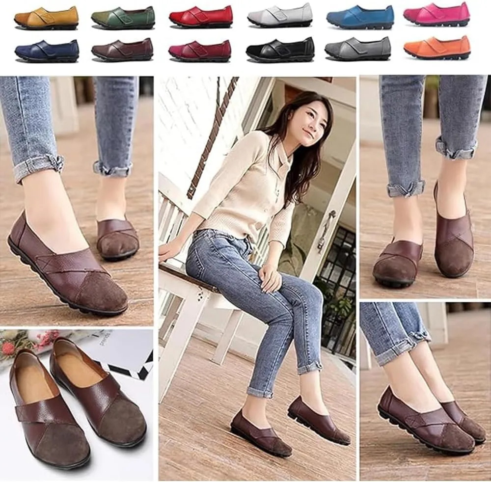 Womens Suede Leather Loafers,Ladies Orthopedic Loafers in Breathable Leather Slip On Flat Outdoor Versatile Trendy Driving Moccasin Shoes for Women