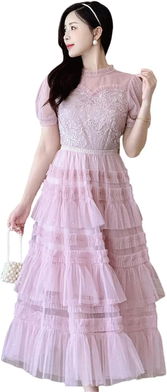 Women's Summer Elegant Lace Tea Dress Slimming
