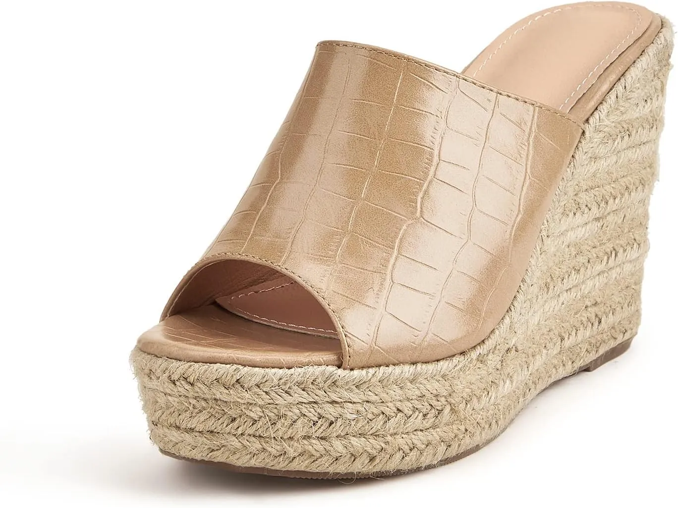Women's Summer Platform Wedge Sandals, Retro Crocodile Pattern Hemp Rope Bottom Fish Mouth Women's Fashion Sandals (Color : Apricot, Size : 23.7cm)
