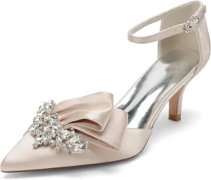 Women's Toe Satin Wedding for Bride Bridal Shoes with Ankle Buckle Strap Crystals Prom Party Pumps Sandals