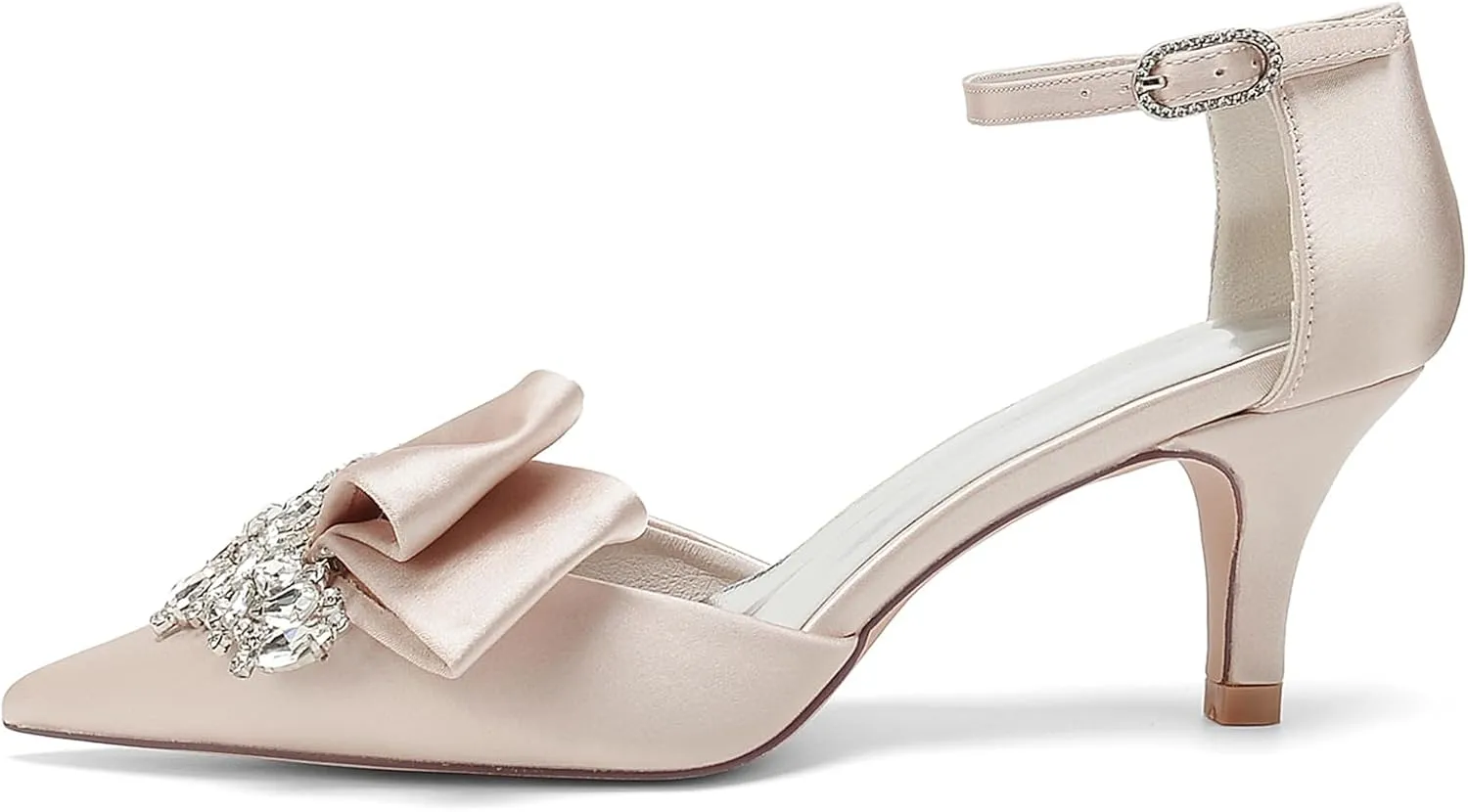 Women's Toe Satin Wedding for Bride Bridal Shoes with Ankle Buckle Strap Crystals Prom Party Pumps Sandals