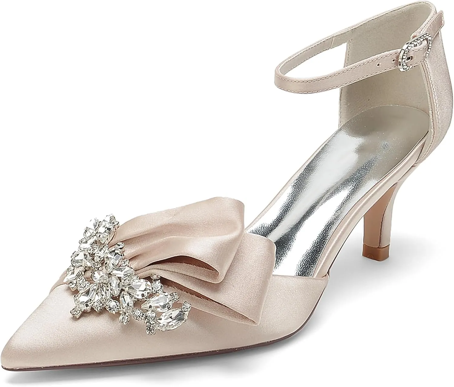Women's Toe Satin Wedding for Bride Bridal Shoes with Ankle Buckle Strap Crystals Prom Party Pumps Sandals