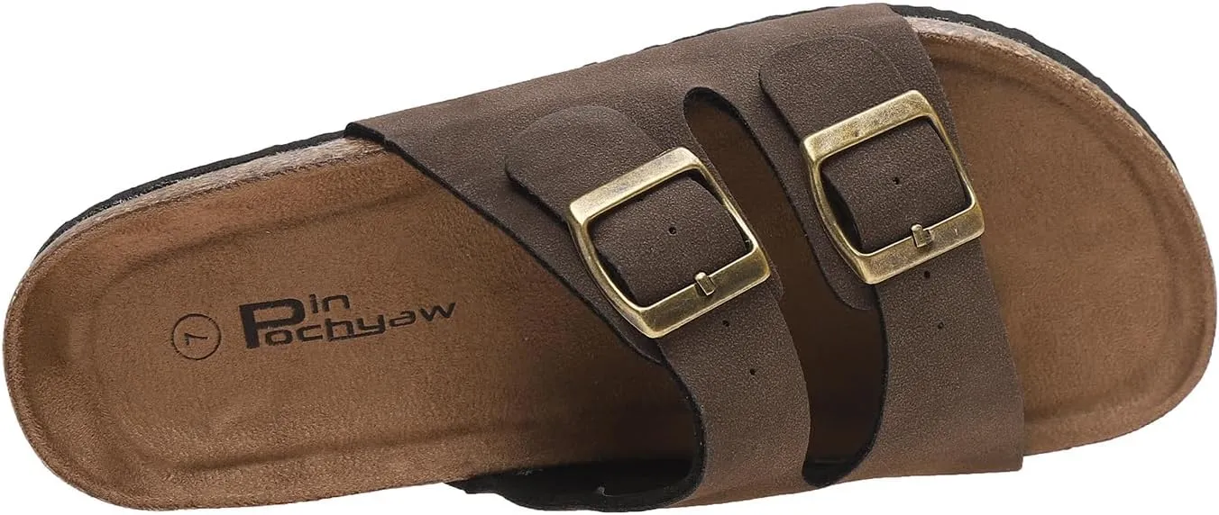 Women's Two Buckle Cork Footbed Sandals Adjustable Womes Sandals Black Brown Tan Available