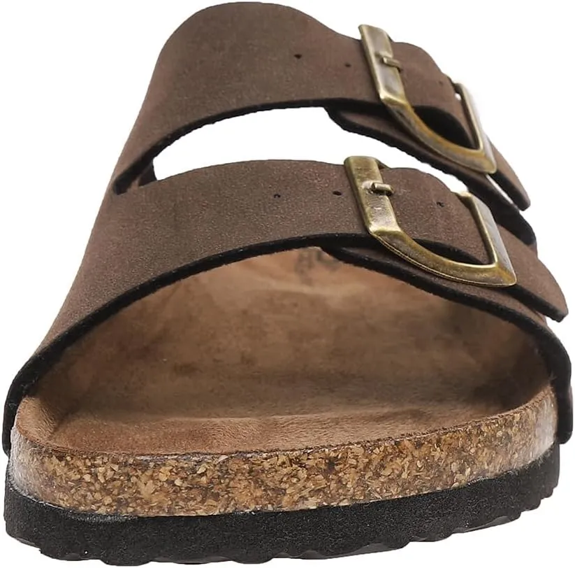 Women's Two Buckle Cork Footbed Sandals Adjustable Womes Sandals Black Brown Tan Available