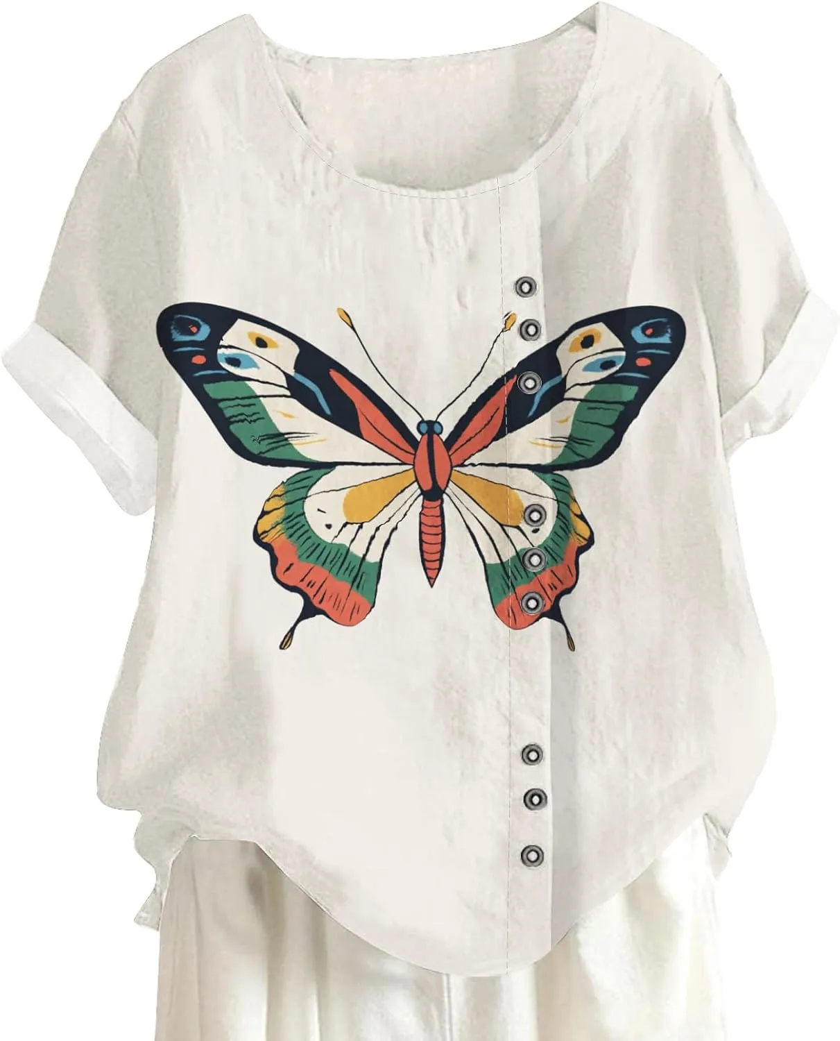 Womens Vintage Blouses Floral Tshirt Cute T Shirts Short Sleeve Linen Cotton Boho Tops Graphic Summer Tees