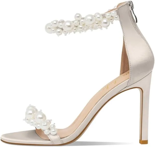Women's White Heeled Sandals with Pearl Decoration Stiletto Heels Open Toe Back Zipper Wedding Sexy Elegant Summer High Heels Evening Party Shoes