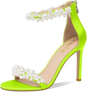 Women's White Heeled Sandals with Pearl Decoration Stiletto Heels Open Toe Back Zipper Wedding Sexy Elegant Summer High Heels Evening Party Shoes