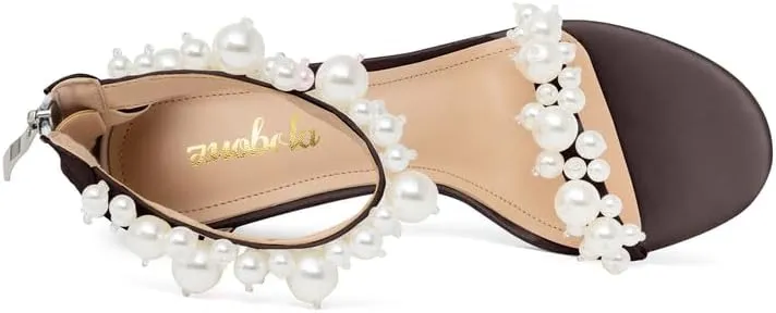 Women's White Heeled Sandals with Pearl Decoration Stiletto Heels Open Toe Back Zipper Wedding Sexy Elegant Summer High Heels Evening Party Shoes