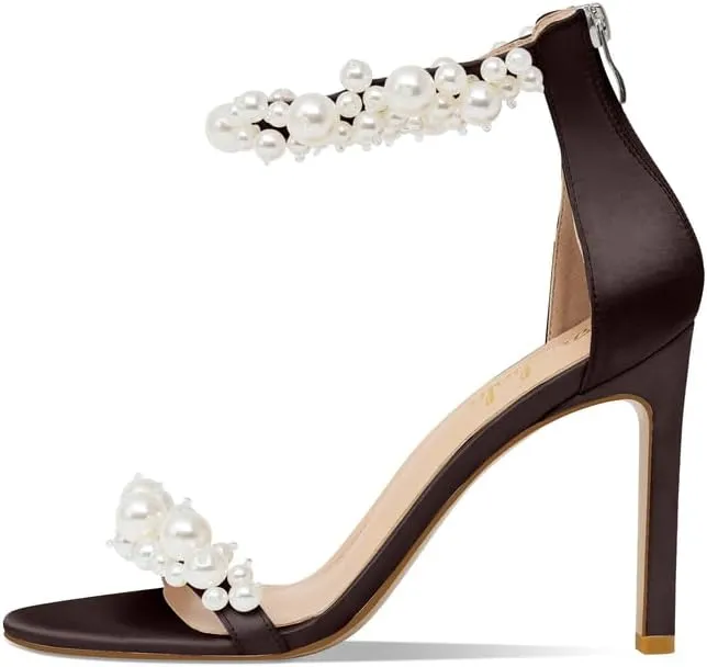 Women's White Heeled Sandals with Pearl Decoration Stiletto Heels Open Toe Back Zipper Wedding Sexy Elegant Summer High Heels Evening Party Shoes