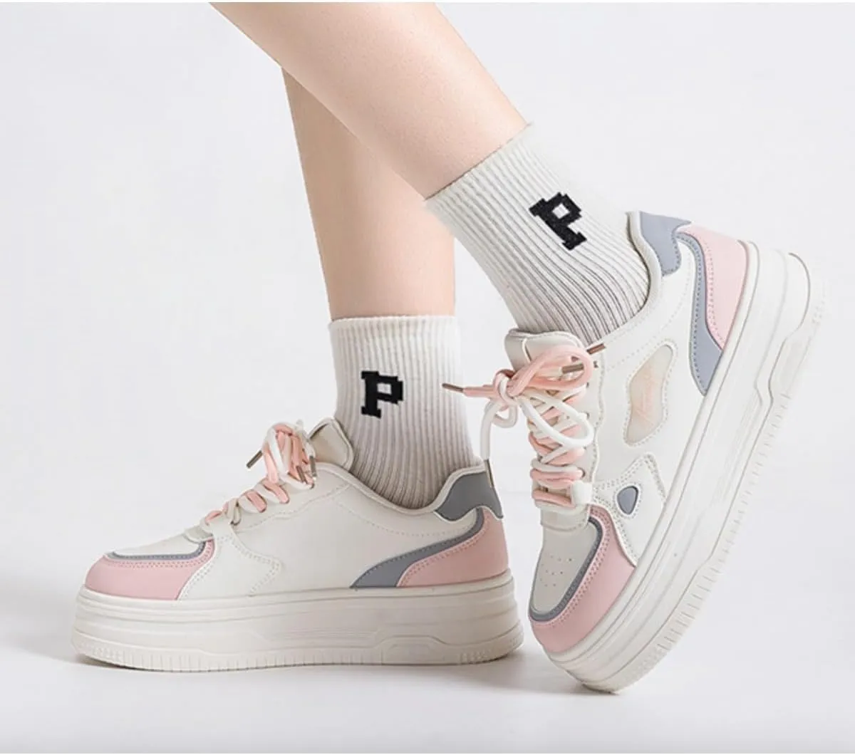 Women's Y2K Retro Style Chunky Skate Shoes with Contrasting Accents Double Shoelace Platform Sneakers - Comfortable Fashion Casual Shoes (Black/White or Pink/White)