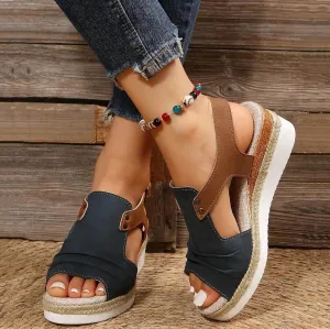 Womenyiaor Wedge Sandals for Women, Espadrilles for Women Open Toe Ankle Strap Wedge Heels Sandals Dressy Summer Platform Sandals Comfortable Slip on Sandals Orthopedic Sandals Casual (B-Navy, 8.5)