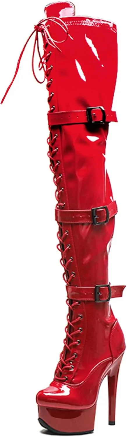WUXIN H&P Women's Over The Knee Thigh High Heel Boots Shoes,Pole Dance Boots Shoes, 6 Inch 15CM Platform Stiletto Exotic Heels Boots Shoes