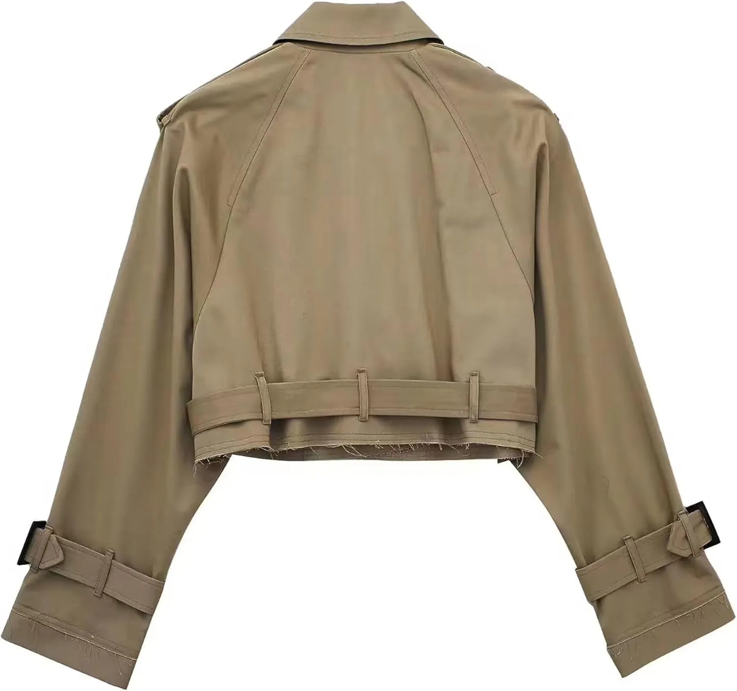 Xiaoxuemeng Womens Cropped Bike Jacket Casual Double Breasted Trench Coat with Belt