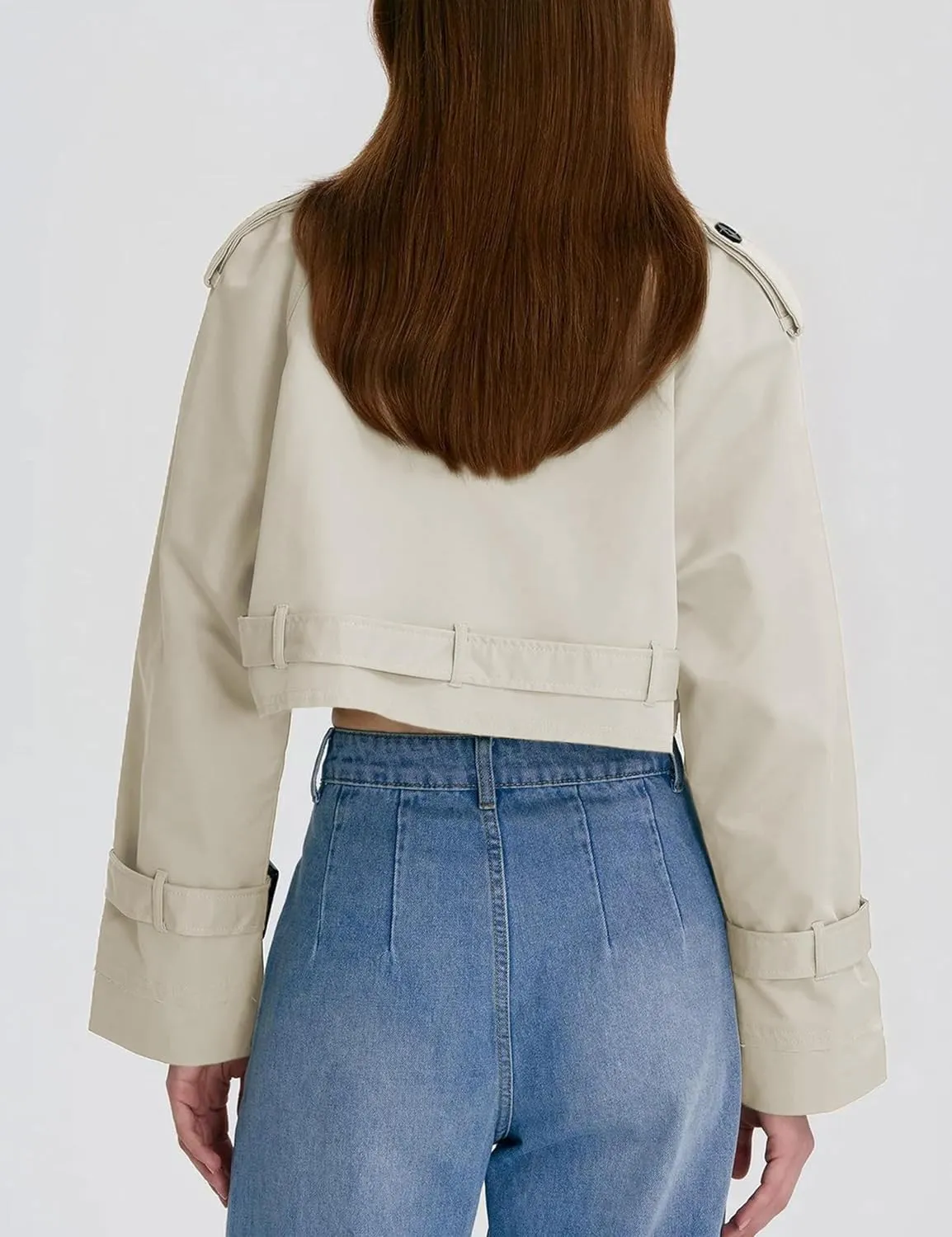 Xiaoxuemeng Womens Cropped Bike Jacket Casual Double Breasted Trench Coat with Belt