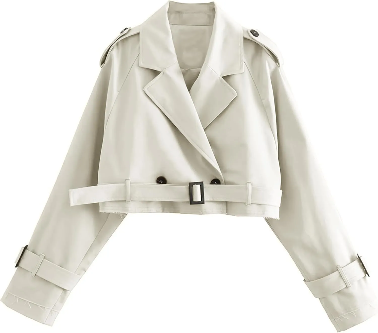 Xiaoxuemeng Womens Cropped Bike Jacket Casual Double Breasted Trench Coat with Belt