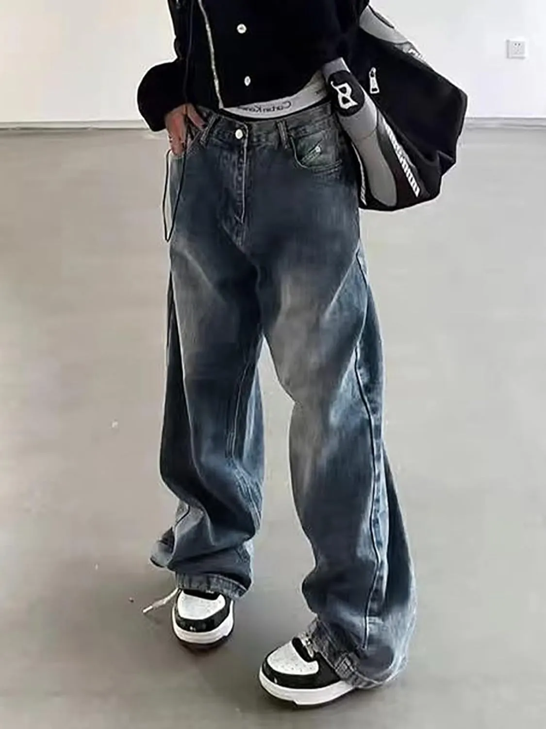 Xineicy Women's Jeans Wide Leg Baggy Jeans Low Waist Y2K Loose Boyfriends Denim Pants Vintage Streetwear