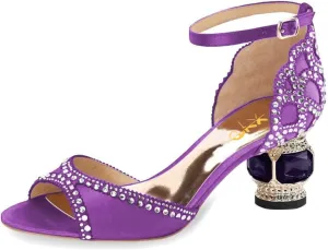 XYD Women Bridal Evening Heels Peep Toe Rhinestone Studs Block Low Heeled Sandals Ankle Strap Elegant Shoes for Wedding Party Dinner