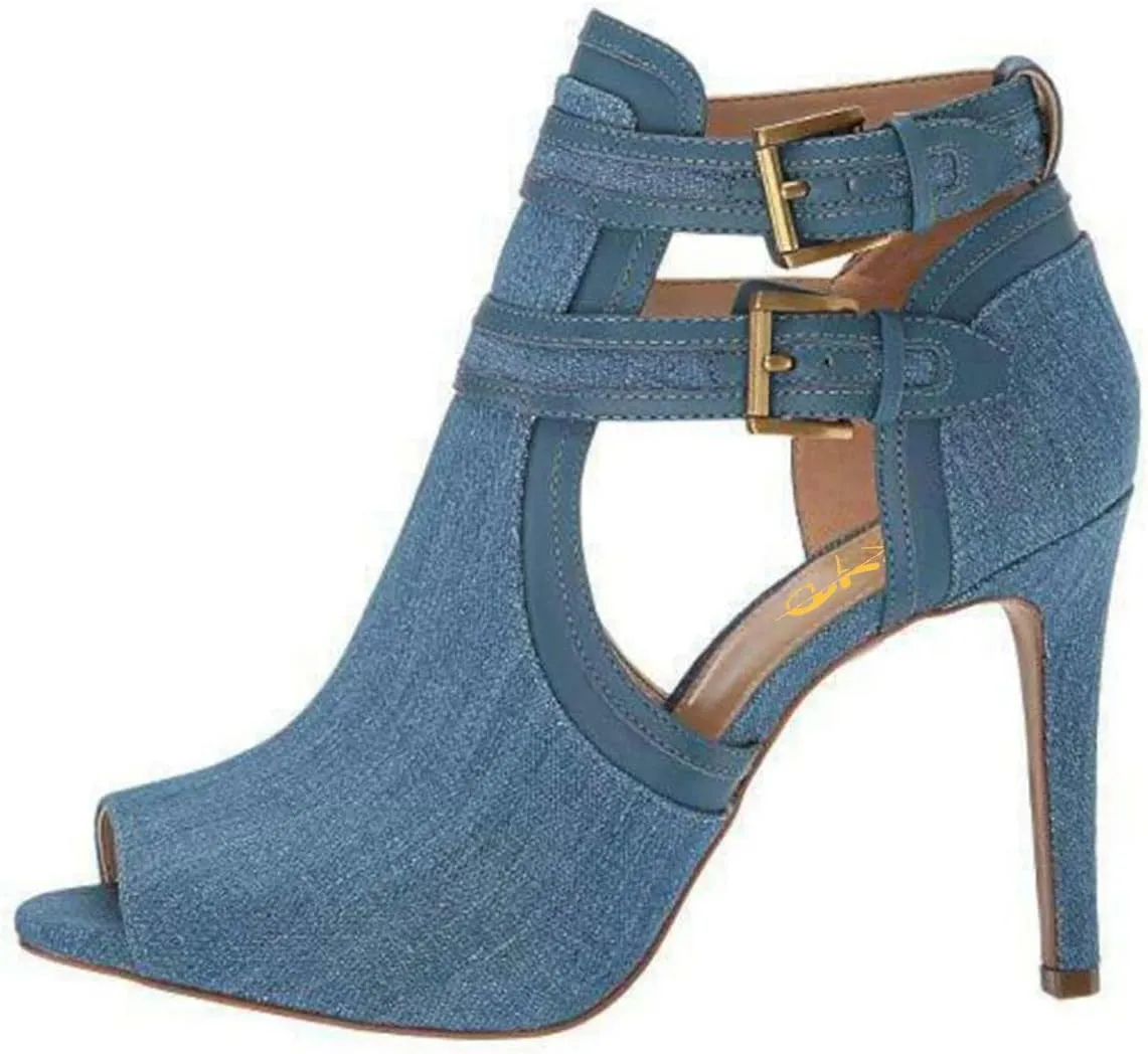 XYD Women Peep Toe Sandal Ankle Booties Dual Buckled Straps Stiletto Heels Stylish Cutout Event Party Pumps Shoes