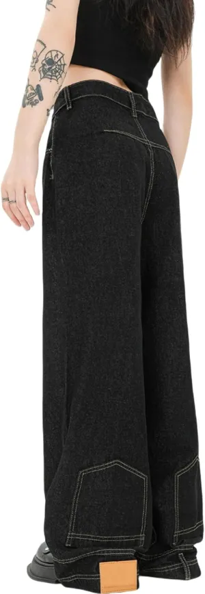 Y2k Pants Men's Aesthetic Baggy Jeans Vintage Hip Hop Cargo Jeans Pocket Reverse Novelty Jeans for Women