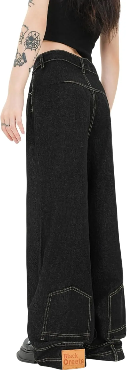 Y2k Pants Men's Aesthetic Baggy Jeans Vintage Hip Hop Cargo Jeans Pocket Reverse Novelty Jeans for Women