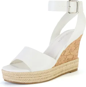 Yavero Women's Espadrille Wedge Sandals Open Toe Platform Sandals with Ankle Strap Stylish Cork Wedges for Summer