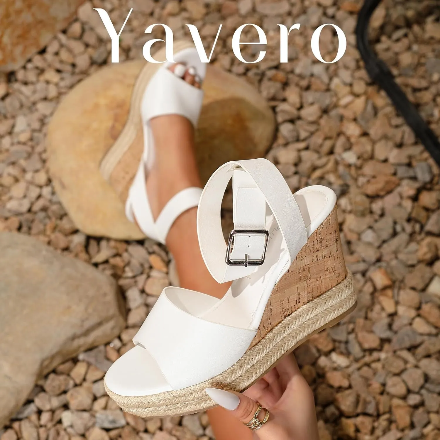 Yavero Women's Espadrille Wedge Sandals Open Toe Platform Sandals with Ankle Strap Stylish Cork Wedges for Summer