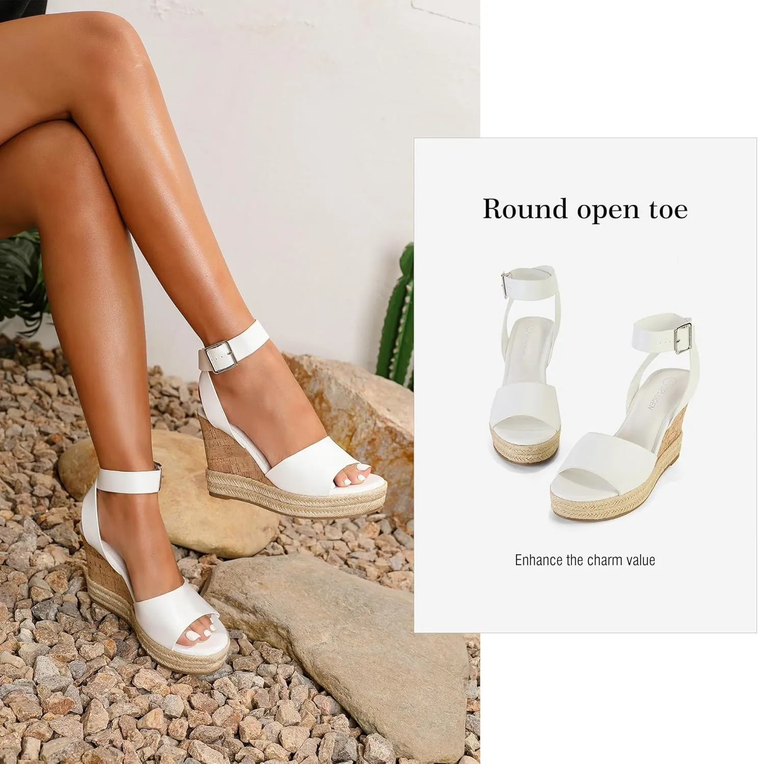 Yavero Women's Espadrille Wedge Sandals Open Toe Platform Sandals with Ankle Strap Stylish Cork Wedges for Summer