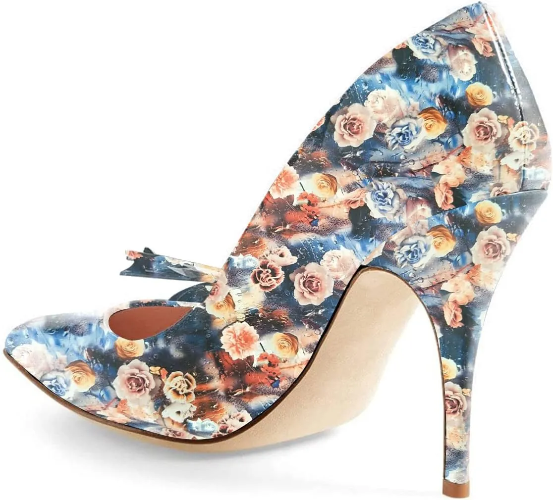 YDN Women Stylish Slip on Pumps Pointed Toe Stiletto High Heels Dress Sandals with Bows Prom Wedding Party Shoes Size 4-15 US